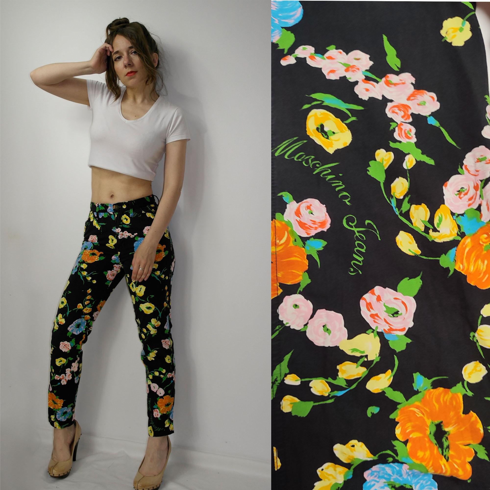 Vintage Moschino Floral Print Pants / Mid Rise Moschino Pants