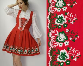 Trachten Dirndl Blumen Stickerei Kleid / STRASSER Trachten Dirndl / Rotes besticktes Dirndl / Folkloristisches Kleid / Oktoberfest Kleid