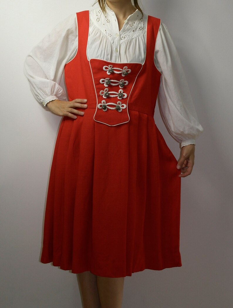 Trachten Dirndl Dress / Vintage Folk German Austrian dress / Dirndl Stadl Red Alpen dress / Octoberfest dress / Large image 7