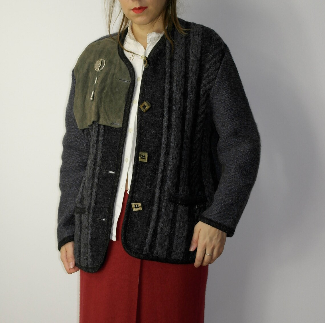 Trachten sweater Jacket / Wesenjak Austrian Vintage Tyrol sweater blazer / Merino Alpaca Angora Dirndl knitted jacket / Octoberfest jacket, foto 2 de 5