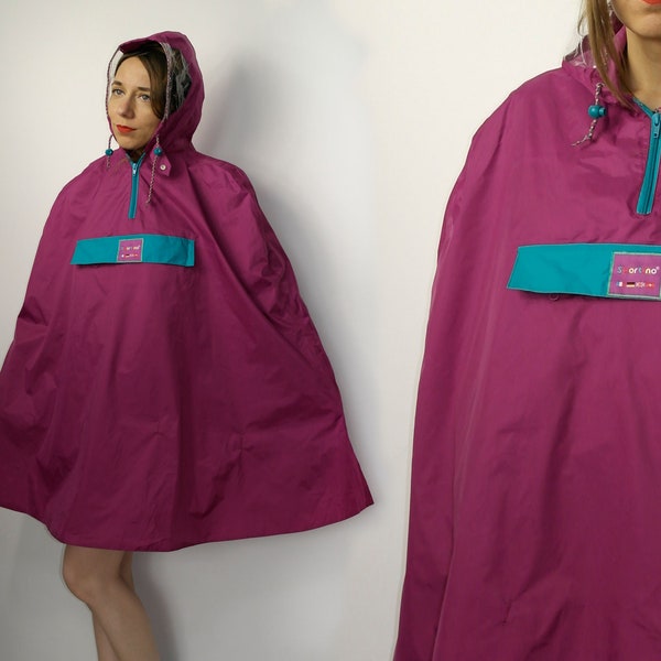 Vintage 90er Regenmantel Poncho Cape / Farbe Windbreaker Poncho Sportino / Regenmantel für Fahrräder Biker Fahrräder / Kapuzenjacke