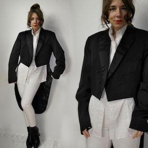 Vintage 1970s Schwarze Tuxedo Jacke mit Zipfel / Zauberhafte 70er Jahre Jacke Frack / Massiver Anzug