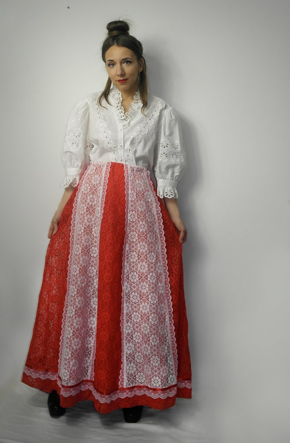 Vintage Prairie Western Skirt Carefree Fashions Arizona Red and