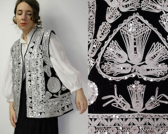 高級　刺繍　ビーズ　民族　ベルベット　ベスト　トルコ　ウズベキスタン 女性用トルコ手刺繍ザリベストコート、ベルベットウエストコート