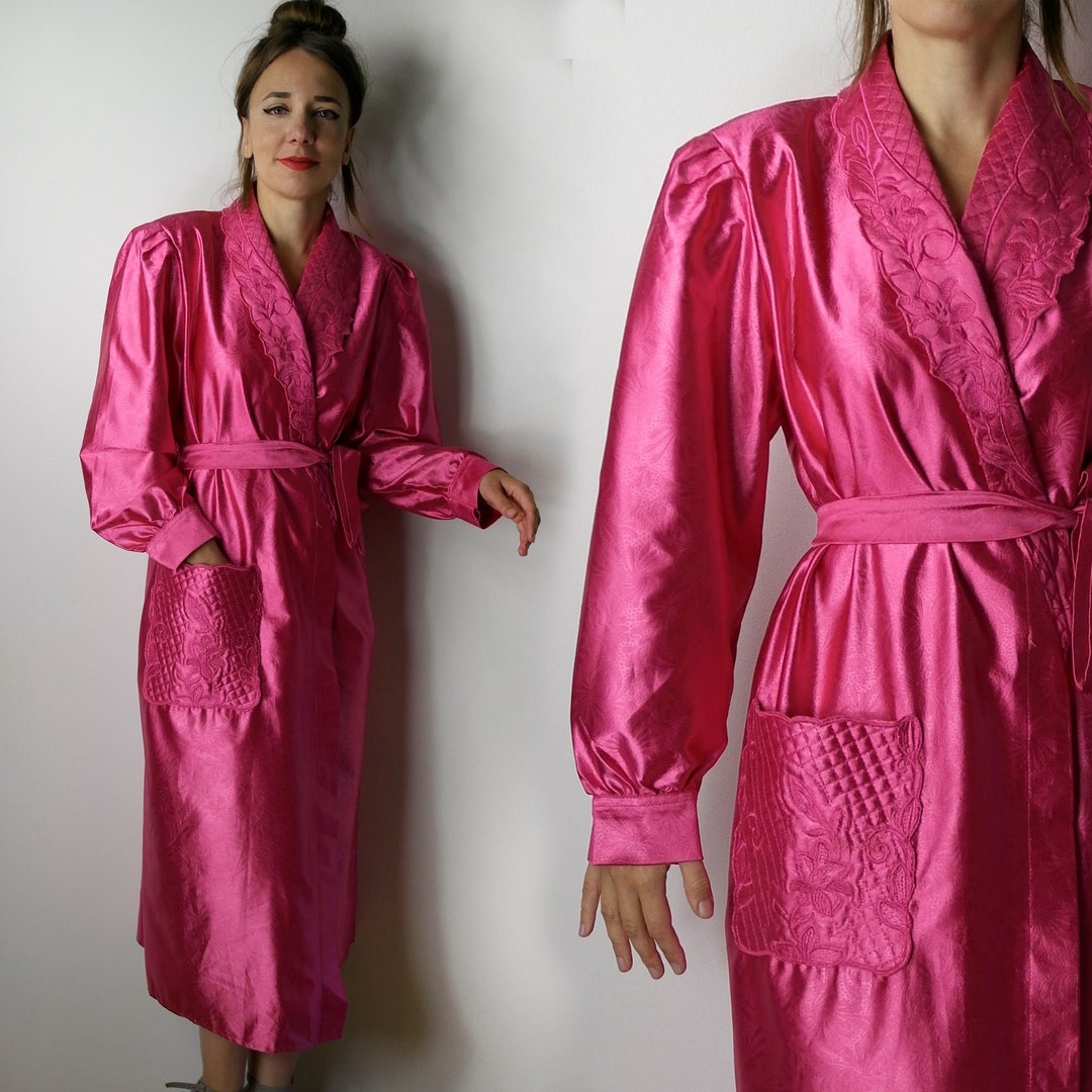 Vintage 70s House Robe | Belted Nightwear Robe | Shiny Pink Robe ...