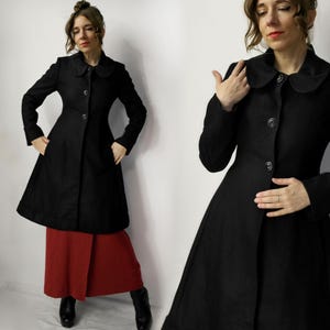 Black wool coat / STEFANEL COAT / Gothic princess coat /