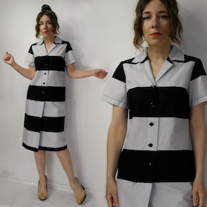 Vintage FENNO SPORT Scandinavian dress / Minimalistic  Stripes abstract pattern dress / Finland Finnish Marimekko  style cotton blend dress