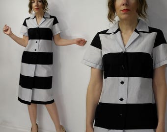 Abito scandinavo vintage FENNO SPORT / Abito con motivo astratto a strisce minimaliste / Abito in misto cotone in stile finlandese Marimekko