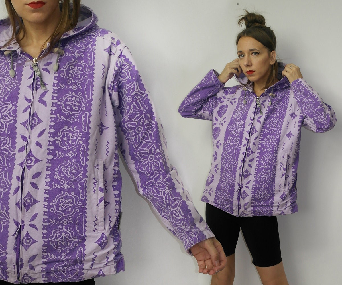 Napapijri, Vintage 90s Napapijri jacket / Napapijri purple zip up Jacket / Tribal print Napapijri jacket / Medium cotton jacket