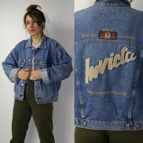 Vintage Denim Jean Jacket / Walk Around the World Denim Jacket