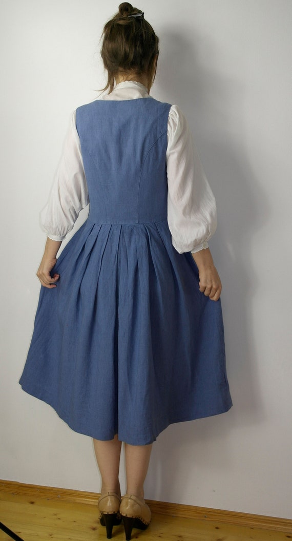 Vintage linen blend trachten dress Alphorn / Blue… - image 8