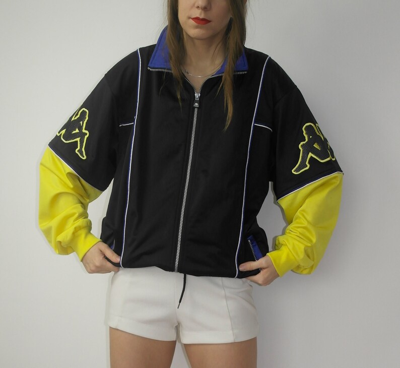 Vintage Kappa tracksuit top Color block Kappa Sport Jacket Black Kappa track top Vintage Activewear 90s sport jacket large
