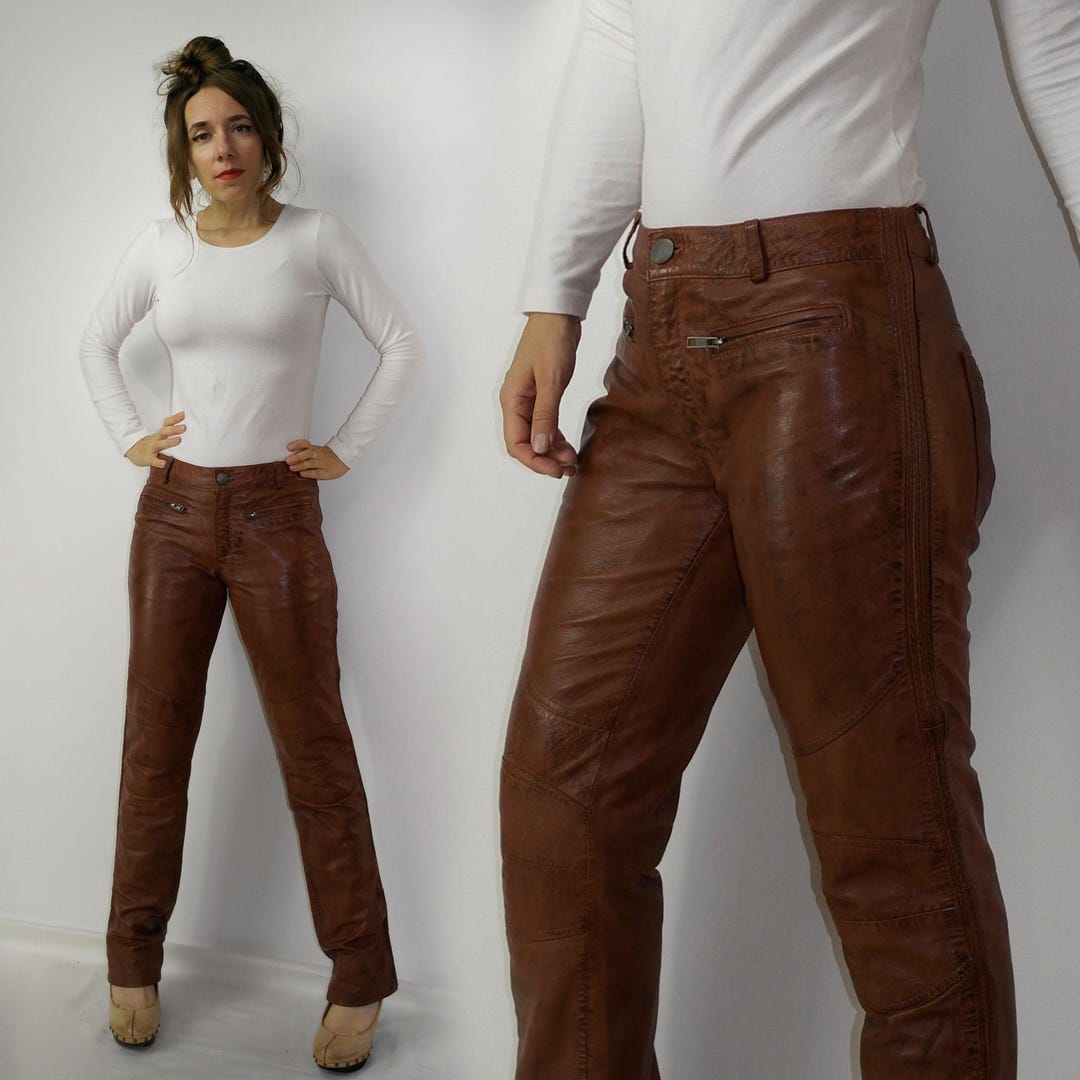 1970s Brown Leather Pants with Antler Buttons