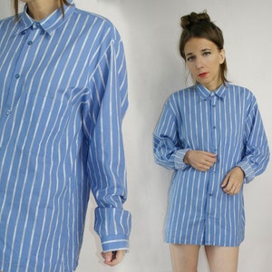 Vintage Scandinavian  Markku Piri shirt / Finnish Finland button down  top / blue white stripes Scandinavian shirt / Marimekko style shirt