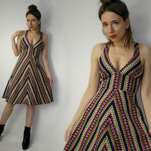 Vintage Samuel Sherman Summer Dress / 70s 80s Multicolour Retro dress / Dollyrockers designer dress