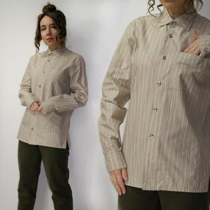 Marimekko Jokapoika shirt / Classic Marimekko top / Light brown white stripes Scandinavian shirt / Marimekko buttton down shirt