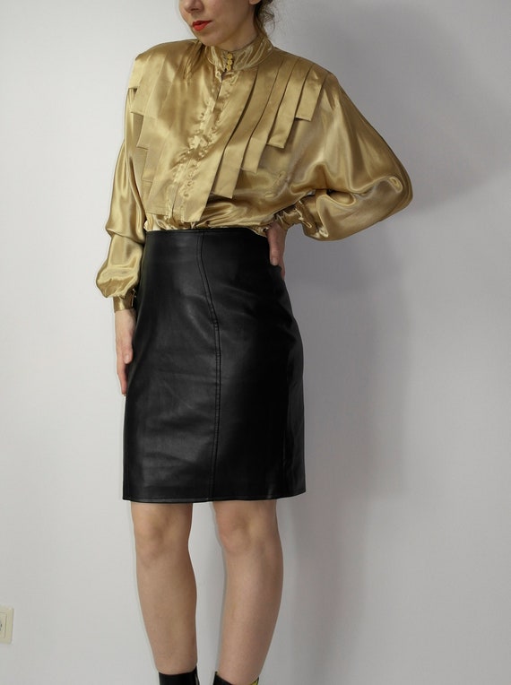 90s French Black FAUX Leather Skirt / Garcon by G… - image 5