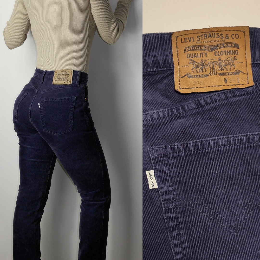 LEVI Corduroy Pants / Levi 595 Blue Pants / Made in Italy Pants / High