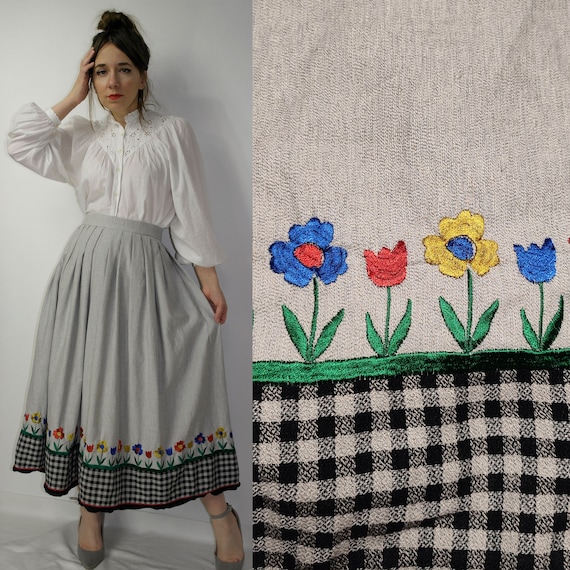 Trachten skirt / Embroidered Folk skirt with pock… - image 1
