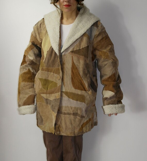 1990's Patchwork Leather Suede jacket  / 90s brow… - image 2