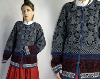 希少✨ VRIKKE 　ニットジャケット　IRENE HAUGLAND ZAHL Vrikke Norwegian Design Irene Haugland Zahl Sweater Red Wool
