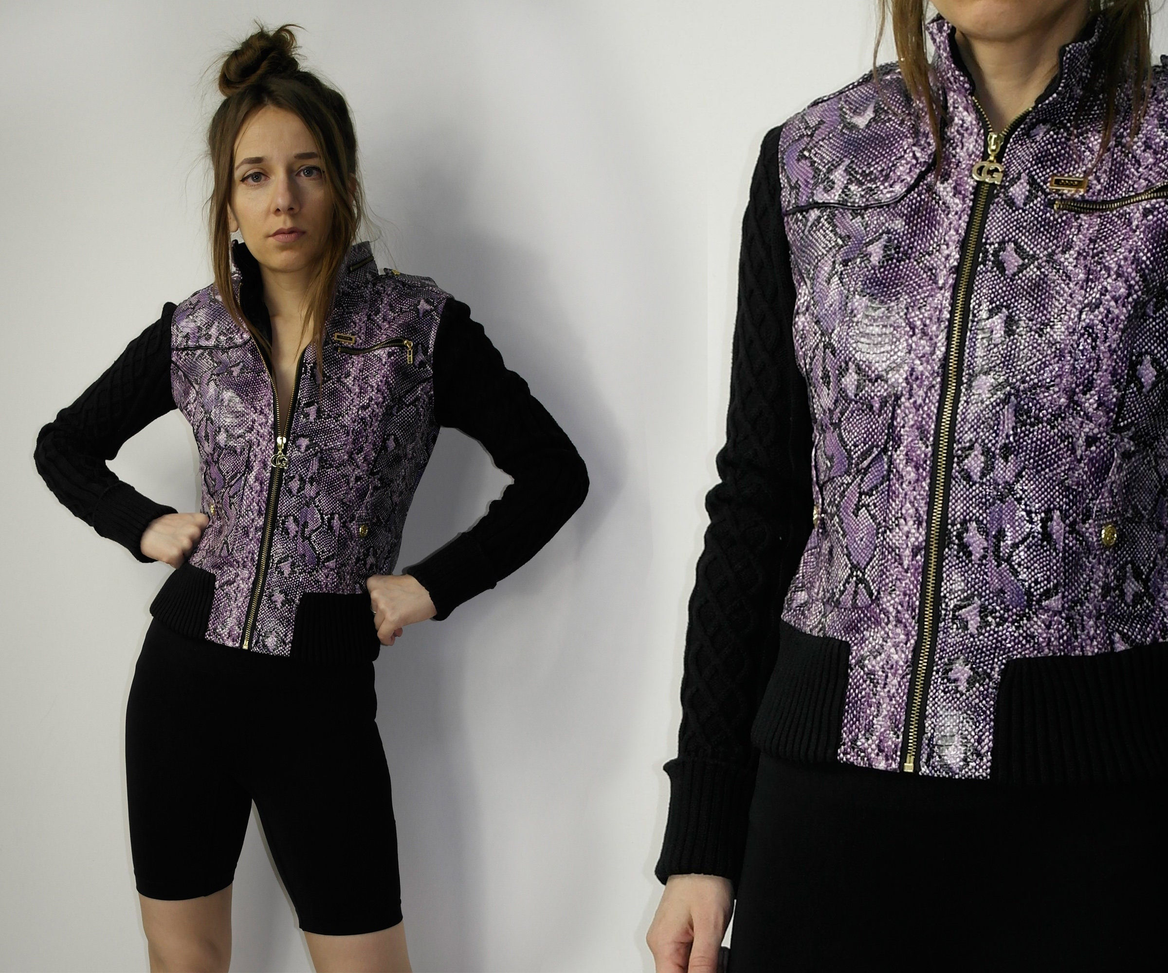 Coogi Y2K Snake Print Jacket 00s COOGI Women s M Purple Snakeskin Full Zip Logo Sweater Sleeves Fitted Jacket Etsy