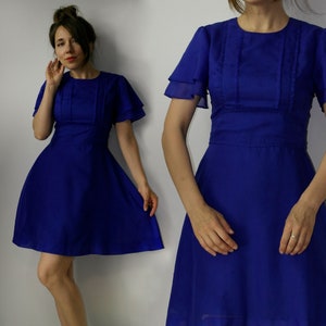 Vintage 70s Heikkila Scandinavian dress / Minimalistic Blue dress / Finland Finnish dress