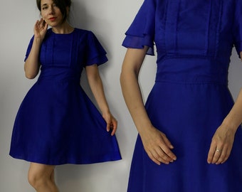 Vintage 70s Heikkila Scandinavian dress / Minimalistic Blue dress / Finland Finnish dress
