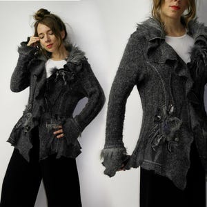 Y2K Juju & Christine Sweater Jacket / Boho Faux Fur Sweater / 00s