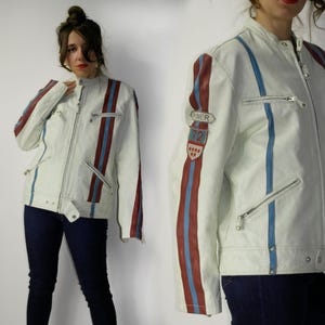 Vtg. Blouson de moto en cuir / Blouson de motard Racer des années 90 /