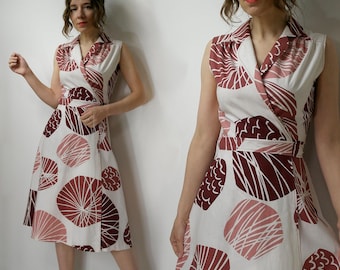Vintage Fenno Sport Wrap Dress – Made in Finland – Scandinavian design Sleeveless Dress with Abstract Circle Print – 70s Mod Summer Dress