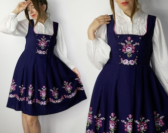 Oktoberfest Trachten Dirndl Dress / Vintage Besticktes Dirndl / Midi Kleid / Folkloristisches Kleid / Alpen Outfit / Oktoberfest Kleid