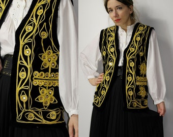 Vintage Eastern Style Velvet Waist Coat / Turkish Waistcoat Ottoman Embroidered vest / beaded folk ethnic vest