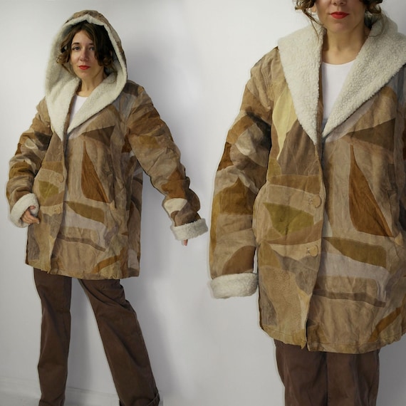 1990's Patchwork Leather Suede jacket  / 90s brow… - image 1