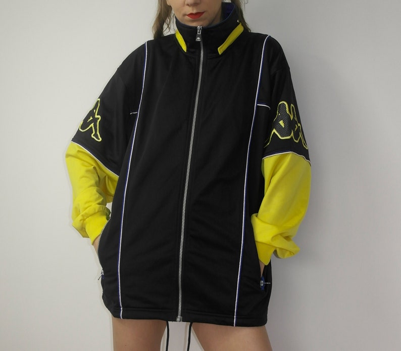 Vintage Kappa tracksuit top Color block Kappa Sport Jacket Black Kappa track top Vintage Activewear 90s sport jacket large