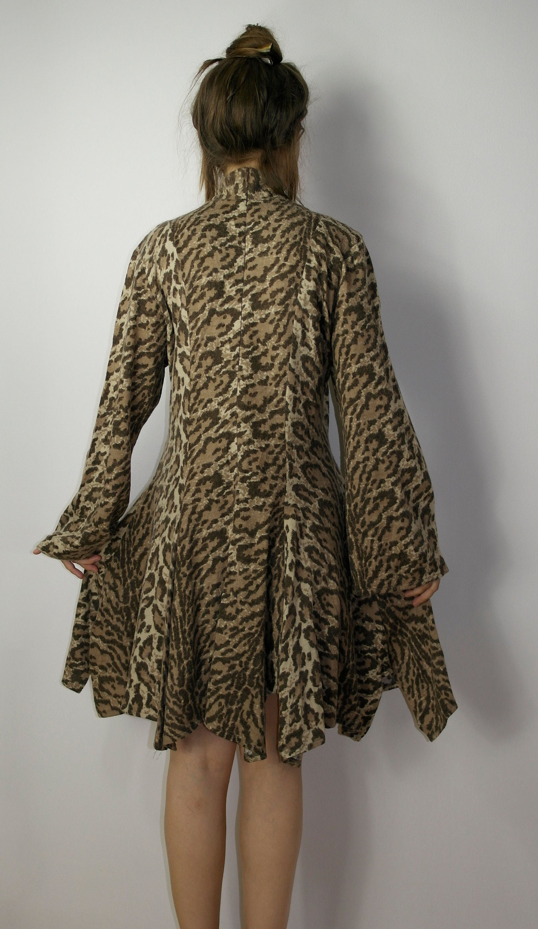 90s Leopard Print Dress, Vintage 1990s Animal Print Fit & Flare Dress, medium