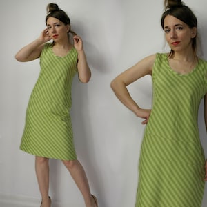 Vintage Marimekko green dress Finland Finnish / Marimekko striped stripes dress / classic marimekko dress / Scandinavian vintage dress