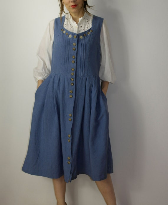 Vintage linen blend trachten dress Alphorn / Blue… - image 2