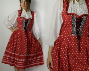 Trachten Dress / Red Austrian Dirndl Dress / Country Line trachten dress / Traditional folk dress / Austrian German dress octoberfest /small