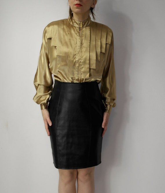90s French Black FAUX Leather Skirt / Garcon by G… - image 4