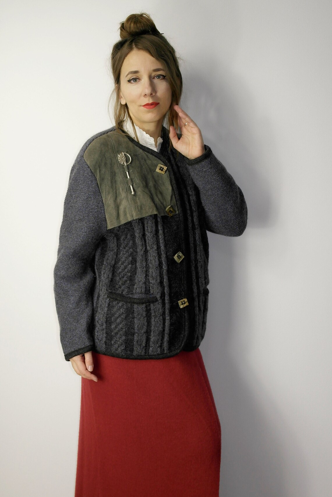 Trachten sweater Jacket / Wesenjak Austrian Vintage Tyrol sweater blazer / Merino Alpaca Angora Dirndl knitted jacket / Octoberfest jacket, foto 4 de 5