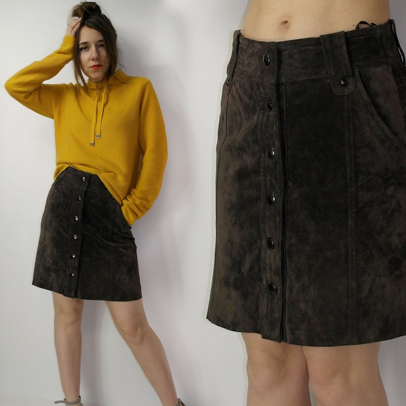 Dark Brown Leather Long A-Line Skirt