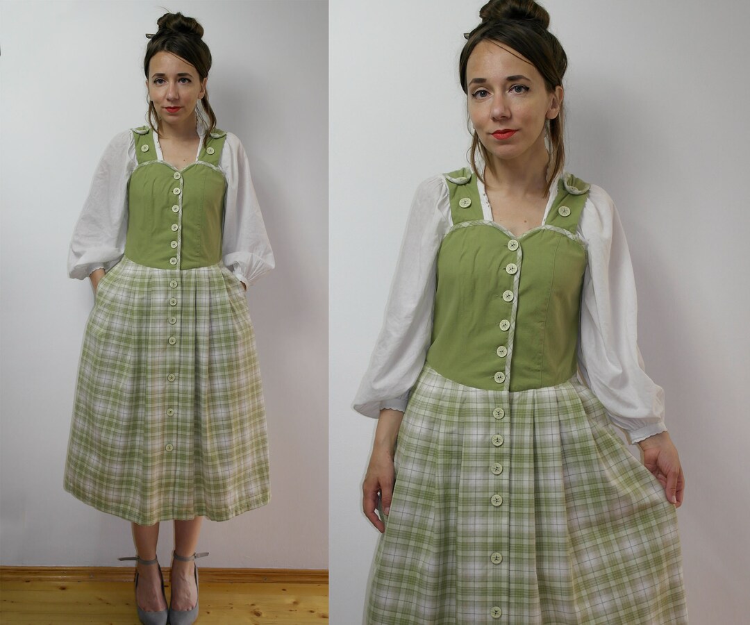 Trachten Dress / Dirndl Dress / Plaid Folk Dress With Pockets / Long ...