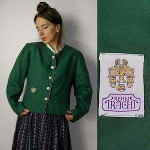 Trachten Jacket / Linen Austrian Vintage Tyrol blazer / Green Dirndl jacket / Austrian Alpen blazer / Octoberfest trachten outfit / Medium