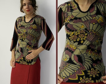 Vintage Vivienne Tam Asian Print Top Long Sleeve Patchwork