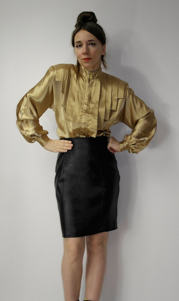 90s French Black FAUX Leather Skirt / Garcon by G… - image 3