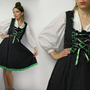 Trachten Dress / Black Dirndl Dress / Polka dot Folk dress / Folk Austrian German dress / Alpen outfit / Octoberfest dress /