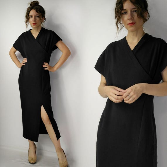 Marimekko zwarte minimalistische jurk Finse Marimekko jurk met split Marimekko jurk Scandinavisch design Large Etsy Nederland
