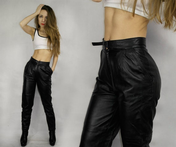 Vintage leather pants / Black Leather pants / Bike