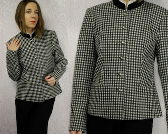 Vintage Gossl Wolle Trachtenjacke / Vintage Tiroler Blazer / Schwarz weiß karierte Dirndl Jacke / Schachbrett Trachtenjacke